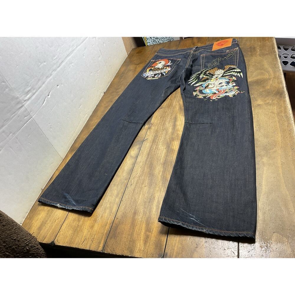 Ed Hardy Eagle Skull Mens Jeans 34x32 Embroidered Vintage Y2K 2007